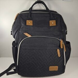 DERjunstar Black Quilted Diaper Bag Backpack Multi-Pocket Travel Baby Bag